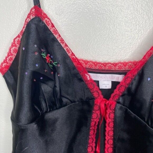 Vintage Victoria’s Secret Y2k 2000s Black Slip Dress Lingerie Embroidered floral - Picture 5 of 10